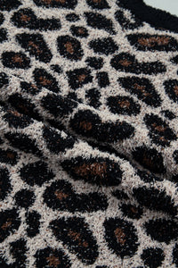 Leopard Star Patchwork Round Neck Fuzzy Sweater