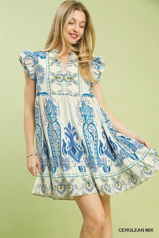 Umgee Ruffle Sleeve Babydoll Dress