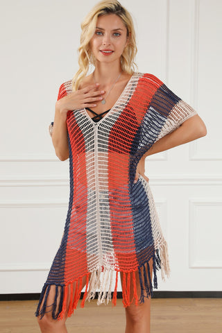 Openwork Color Block Plunge Cover-Up