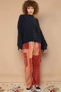 POL Mock Neck Cable Knit Sweater