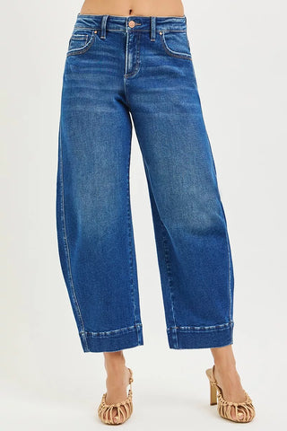 RISEN Tummy Control High Rise Palazzo Leg Frayed Hem Jeans