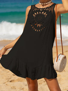 Cutout Round Neck Wide Strap Cover-Up