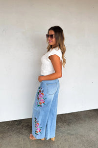PREORDER - EVIE FLORAL EMBROIDERED JEANS