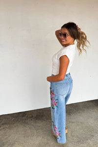 PREORDER - EVIE FLORAL EMBROIDERED JEANS