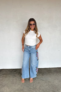 PREORDER - EVIE FLORAL EMBROIDERED JEANS