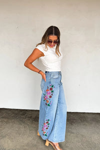 PREORDER - EVIE FLORAL EMBROIDERED JEANS