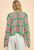 Davi & Dani Full Size Two Tone Flower Square Crochet Open Front Cardigan