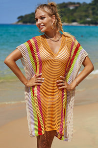 Openwork Striped Slit Knit Cover Up - SALE
