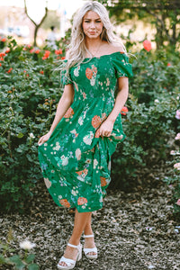 PRE ORDER - Floral Bubble Sleeve Smocked Tiered Midi Dress