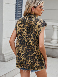 Leopard Buttton Up Denim Vest