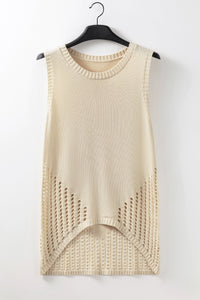 Openwork Round Neck Knit Vest