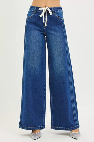 RISEN Full Size Mid Rise Fit Crop Wide Volume Leg Jeans