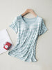 Striped Round Neck Short Sleeve T-Shirt with Bra