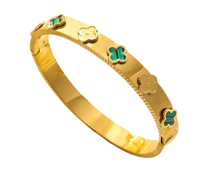 Clara 5 Leaf Flower Clover Gold Bangle