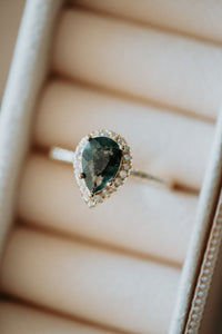 Celia Pear Cut Moss Agate Gold Ring