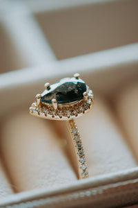 Celia Pear Cut Moss Agate Gold Ring