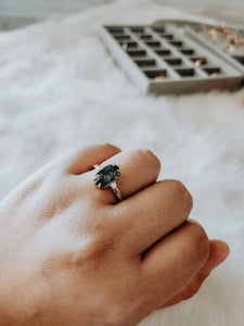 Dina Hexagon Moss Agate Gold Engagement Ring