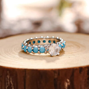 Inlaid Faux Turquoise Zircon 925 Sterling Silver Ring