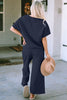 Double Take Full Size Texture Short Sleeve Top and Pants Set