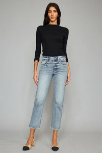 Kancan mid rise Button Fly Raw Hem Cropped Straight Jeans