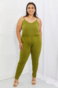 Comfy Casual Solid Elastic Waistband Jumpsuit in Chartreuse