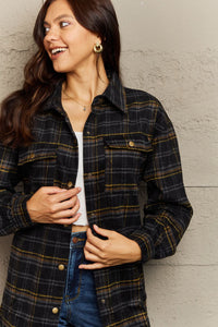Plaid Collared Neck Button-Down Long Sleeve Jacket