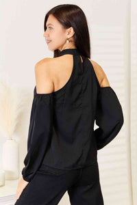 Grecian Cold Shoulder Long Sleeve Blouse