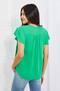 Just For You Short Ruffled sleeve length Top in Green