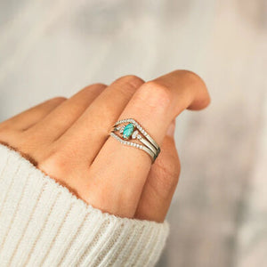 Artificial Turquoise V Shape Inlaid Zircon Ring