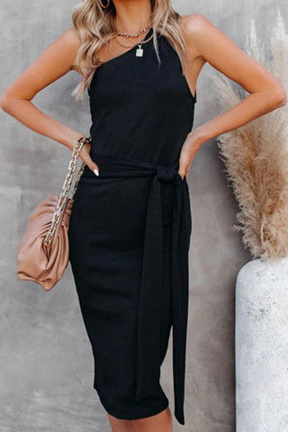 For The Night Fitted Sleeveless Midi Dress in Black