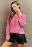 Soft Focus Wash Cable Knit Cardigan in Fuchsia