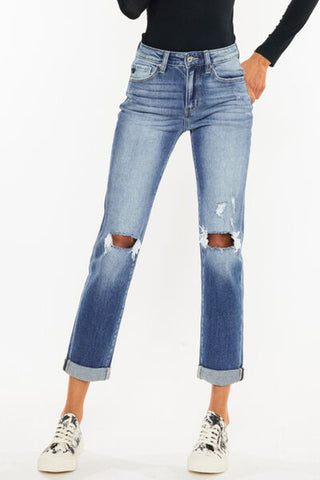 10.30 Mid Rise Bootcut Judy Blue Jeans With Plaid Patch Detail
