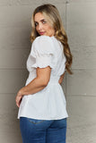 Sweet Serenity  Full Size V-Neck Puff Sleeve Button Down Top