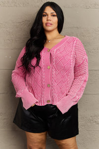 Soft Focus Wash Cable Knit Cardigan in Fuchsia