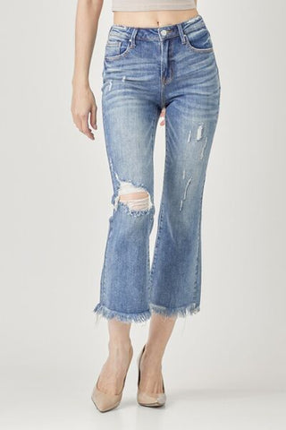 Risen Babs High Rise Distressed Straight Jeans in Mauve