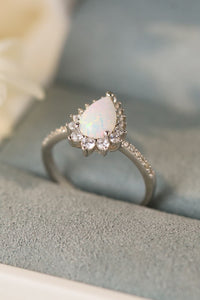 Platinum-Plated Opal Pear Shape Ring