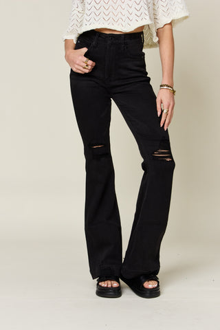 August High Rise Wide Leg Crop Jeans in Black