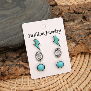 3 Piece Faux Turquoise Stud Earrings