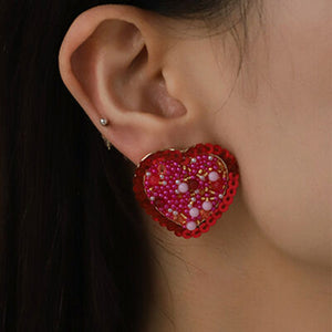 Sequin Heart Inlaid Bead Earrings