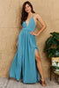 Captivating Muse Open Crossback Maxi Dress in Turquoise