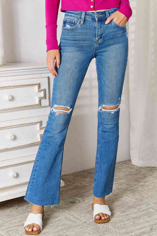 11.13 Plaid Cuffed Light Wash Straight Leg Judy Blue Jeans