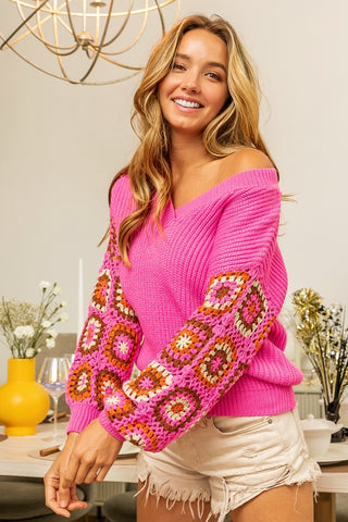 POL Openwork Balloon Sleeve Knit Cover Up