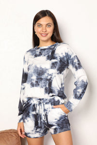 Tie-Dye Round Neck Top and Shorts Lounge Set
