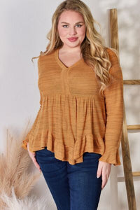 V-Neck Flounce Sleeve Blouse