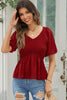 Smocked Balloon Sleeve Peplum Blouse