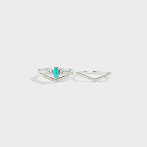 Artificial Turquoise V Shape Inlaid Zircon Ring