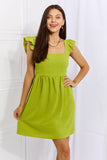 Sunny Days Full Size Empire Line Ruffle Sleeve Dress in Lime