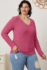 Basic Bae Full Size Ribbed V-Neck Long Sleeve T-Shirt