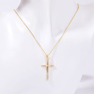 Stainless Steel Inlaid Zircon Cross Necklace