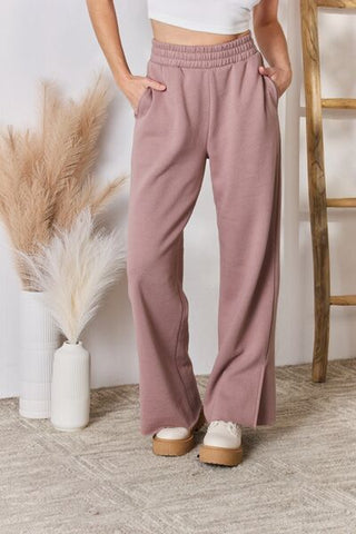 Waffle-Knit Round Neck Top and Pants Set